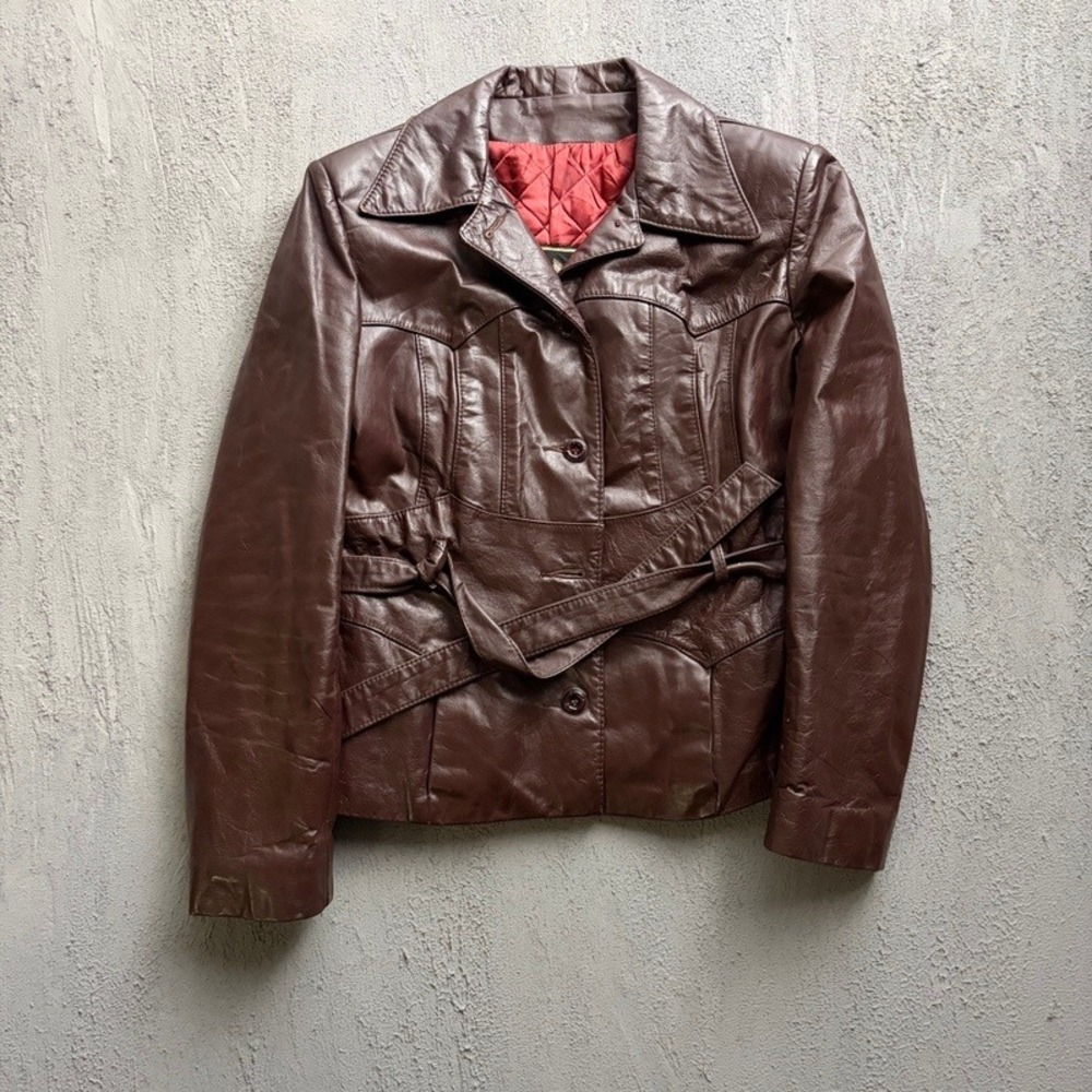 Vintage Voyageur Leather Jacket Women's 6 1970s Belted Coat Pierre Desmarais